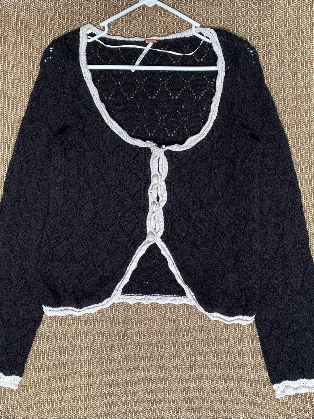 Free People Adelene Lace Trim Pointelle Knit Cardigan L